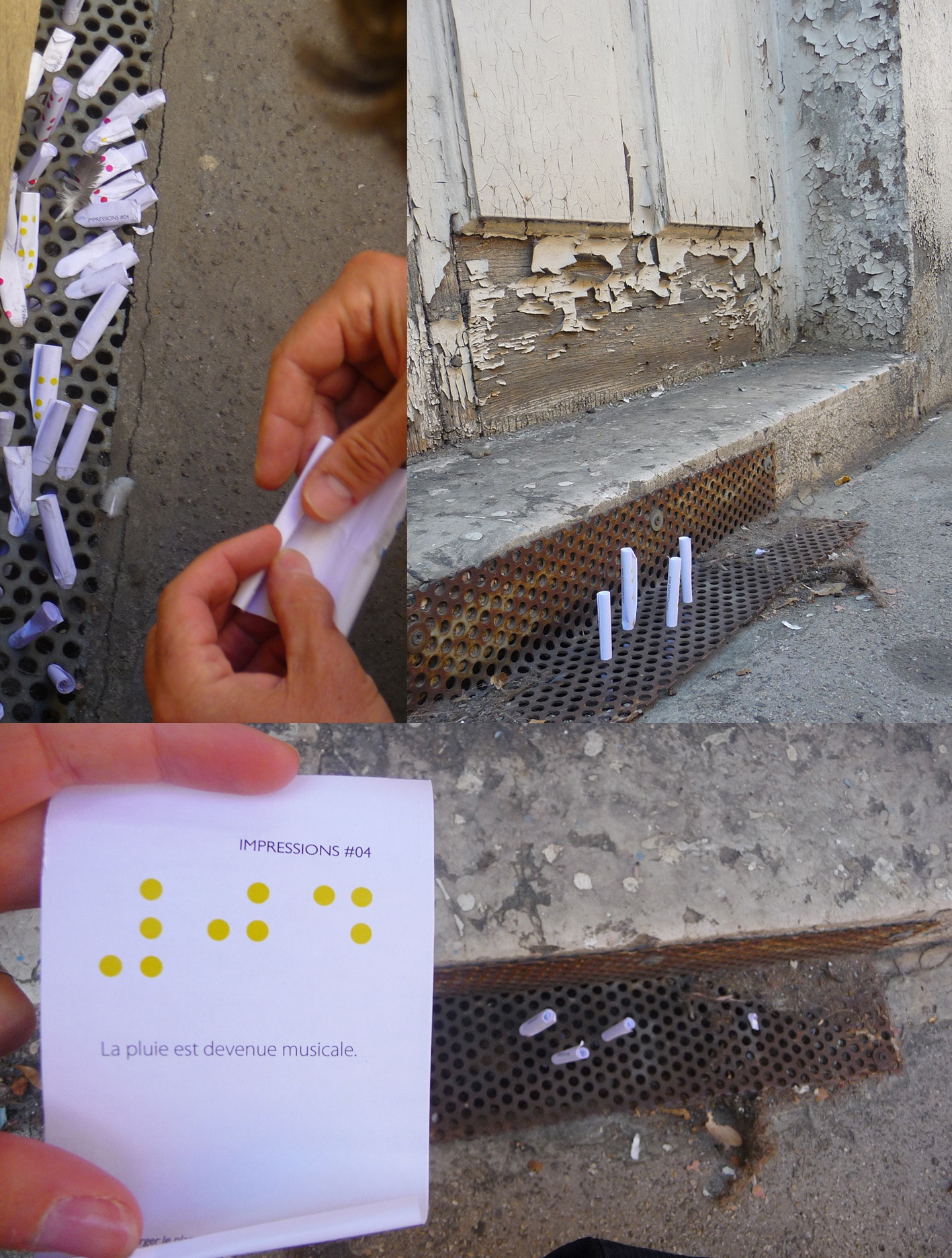 Installation de papiers dans l'espace public